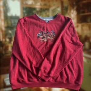 Women's Red Crewneck Sweater with Floral Basket Embroidery